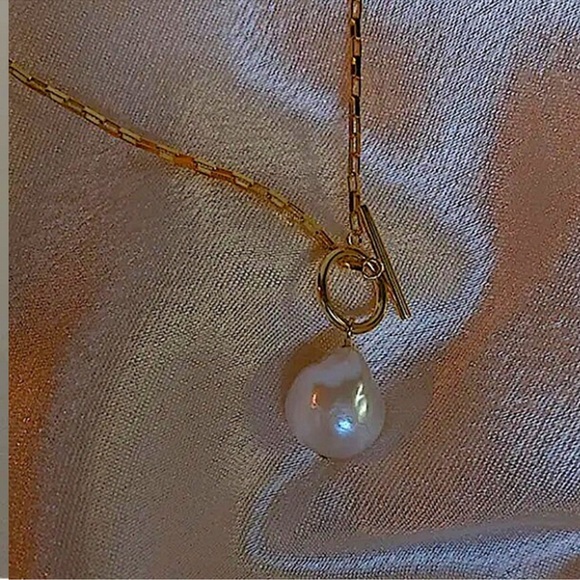 Pearl Drop Necklace, Toggle, 18K Gold plated Gift For Mom - Picture 8 of 10